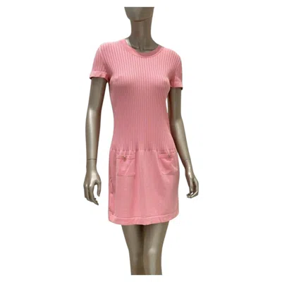 Pre-owned Chanel Magenta Cotton & Silk Ribbed Dress Sz.40 In Red