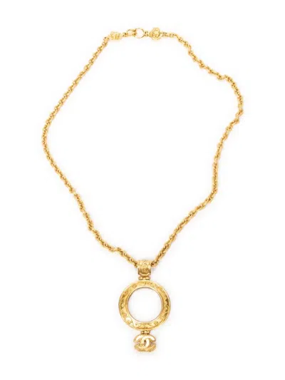 Pre-owned Chanel Magnifying Glass-pendant Chain Necklace In Gold