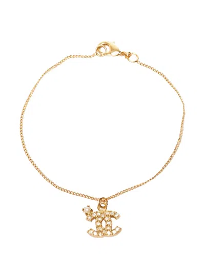 Pre-owned Chanel Mark Rhinestone Bracelet In Gold