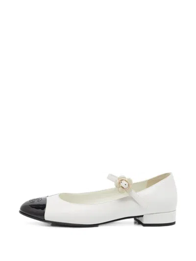 Pre-owned Chanel Mary Jane Ballet Flats In White