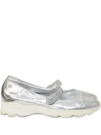 Pre-owned Chanel Mary Jane Sneakers In Silver