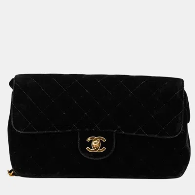 Pre-owned Chanel Matelasse 25 Black Velour Leather Chain Backpack Bag