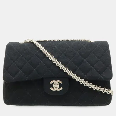 Pre-owned Chanel Matelasse 25 Coco Mark Double Flap Chain Shoulder Bag Black Cotton Jersey