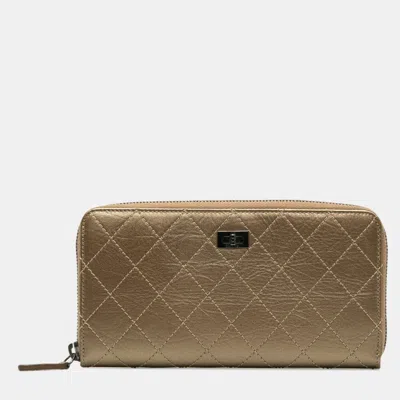 Pre-owned Chanel Matelasse 2.55 Bronze Leather Long Wallet In Brown