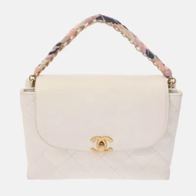 Pre-owned Chanel Matelasse 2way Chain Shoulder Bag White Caviar Skin