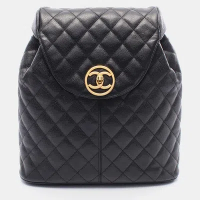 Pre-owned Chanel Matelasse Backpack Bag In Calfskin Leather Black