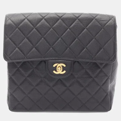 Pre-owned Chanel Matelasse Backpack Bag In Calfskin Leather Black