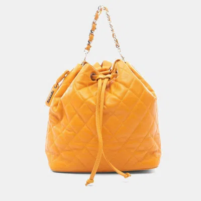Pre-owned Chanel Matelasse Backpack Bag In Calfskin Leather Orange