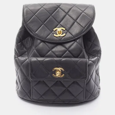 Pre-owned Chanel Matelasse Backpack Bag In Lambskin Leather Black