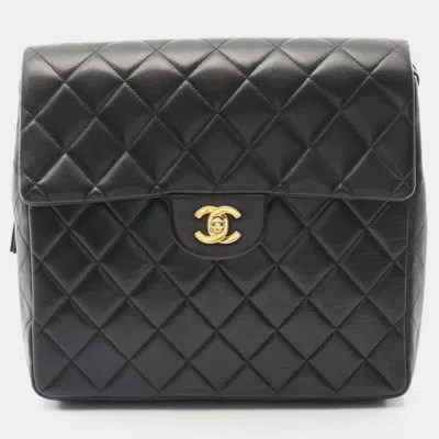 Pre-owned Chanel Matelasse Backpack Bag In Lambskin Leather Black