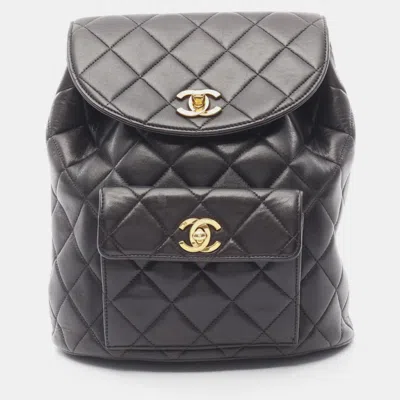 Pre-owned Chanel Matelasse Backpack Bag In Lambskin Leather Black