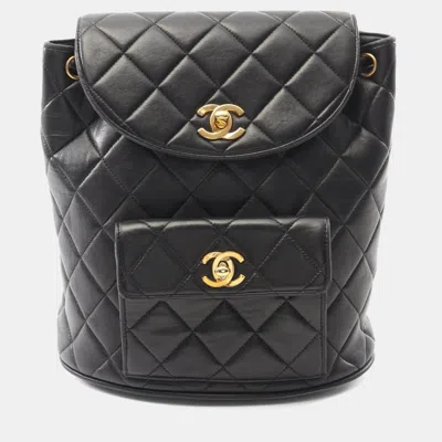 Pre-owned Chanel Matelasse Backpack Bag In Lambskin Leather Black