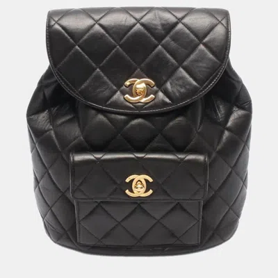 Pre-owned Chanel Matelasse Backpack Bag In Lambskin Leather Black