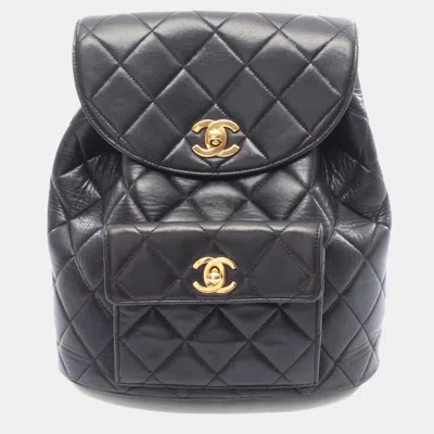 Pre-owned Chanel Matelasse Backpack Bag In Lambskin Leather Black