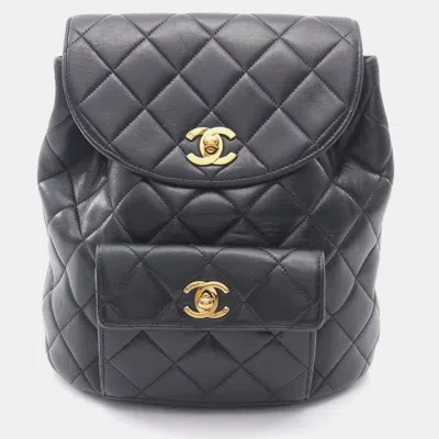 Pre-owned Chanel Matelasse Backpack Bag In Lambskin Leather Black