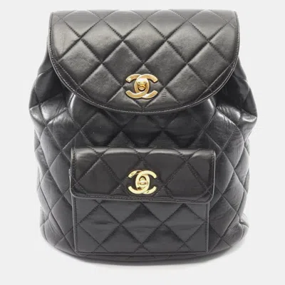 Pre-owned Chanel Matelasse Backpack Bag In Lambskin Leather Black