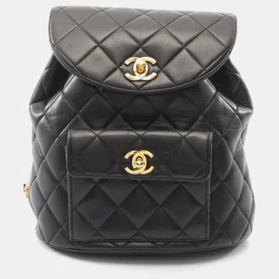 Pre-owned Chanel Matelasse Backpack Bag In Lambskin Leather Black