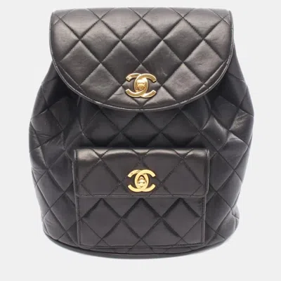 Pre-owned Chanel Matelasse Backpack Bag In Lambskin Leather Black