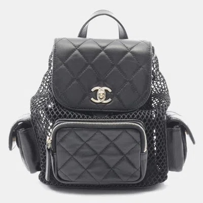 Pre-owned Chanel Matelasse Backpack Bag In Lambskin Leather Black