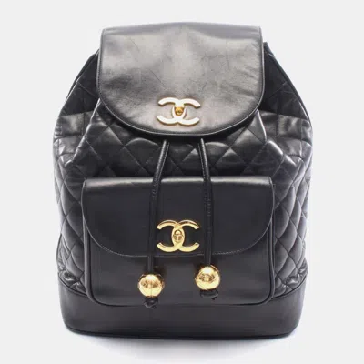 Pre-owned Chanel Matelasse Backpack Bag In Lambskin Leather Black
