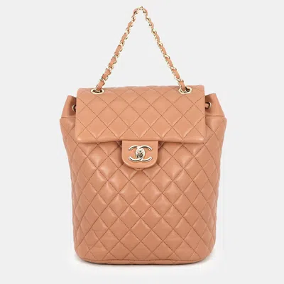 Pre-owned Chanel Matelasse Backpack Brown Lambskin Size Small