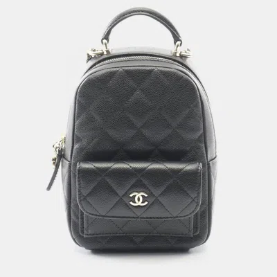 Pre-owned Chanel Matelasse Backpack/handbag In Grained Calfskin Leather Black