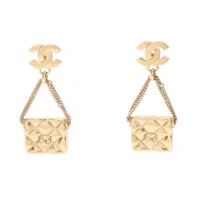 Pre-owned Chanel Matelasse Bag Earrings Gp Gold Swing 02p