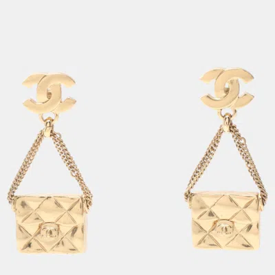 Pre-owned Chanel Matelasse Bag Earrings Gp Gold Swing 02p