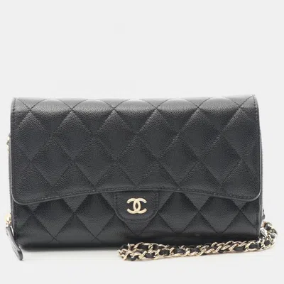 Pre-owned Chanel Matelasse Black Calfskin Crossbody Chain Shoulder Bag