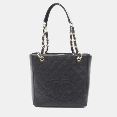 Pre-owned Chanel Matelasse Black Caviar Skin Grained Calf Pst Tote