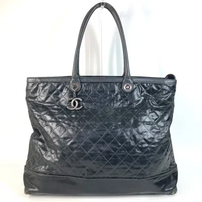 Pre-owned Chanel Matelasse Black Coated Canvas Leather Boston Bag Shoulder Bag Tote Bag ()