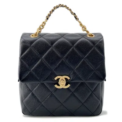 Pre-owned Chanel Matelasse Black Grained Calfskin Backpack ()