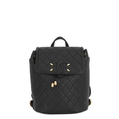 Pre-owned Chanel Matelasse Black Grained Calfskin Backpack ()