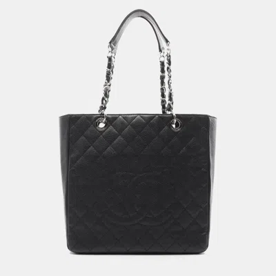 Pre-owned Chanel Matelasse Black Grained Calfskin Cc Chain Tote Bag