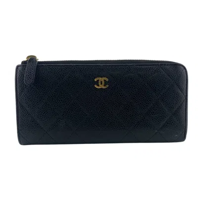 Pre-owned Chanel Matelasse Black Grained Calfskin Leather Long Wallet (bi-fold) ()