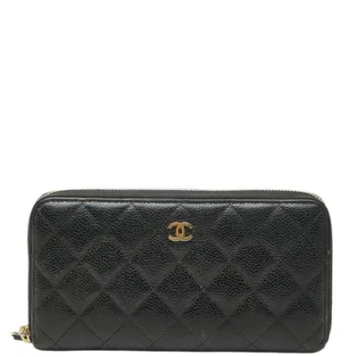 Pre-owned Chanel Matelasse Black Grained Calfskin Long Wallet (bi-fold) ()