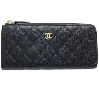 Pre-owned Chanel Matelasse Black Grained Calfskin Long Wallet (bi-fold) ()