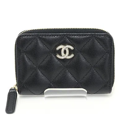 Pre-owned Chanel Matelasse Black Grained Calfskin Metal Coin Purse/coin Case ()