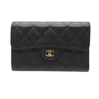 Pre-owned Chanel Matelasse Black Grained Calfskin Wallet (tri-fold) ()