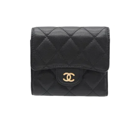Pre-owned Chanel Matelasse Black Grained Calfskin Wallet (tri-fold) ()