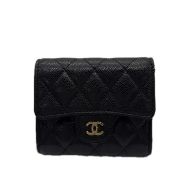 Pre-owned Chanel Matelasse Black Grained Calfskin Wallet (tri-fold) ()