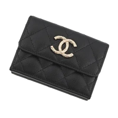 Pre-owned Chanel Matelasse Black Grained Calfskin Wallet (tri-fold) ()