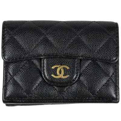 Pre-owned Chanel Matelasse Black Grained Calfskin Wallet (tri-fold) ()