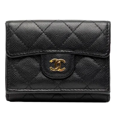 Pre-owned Chanel Matelasse Black Grained Calfskin Wallet (tri-fold) ()