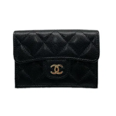 Pre-owned Chanel Matelasse Black Grained Calfskin Wallet (tri-fold) ()