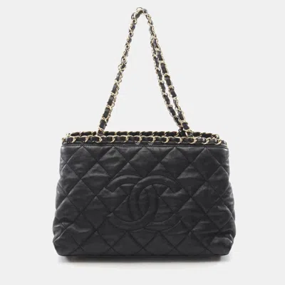 Pre-owned Chanel Matelassé Black Lambskin Leather Chain Shoulder Tote Bag Ghw