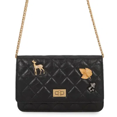 Pre-owned Chanel Matelasse Black Leather Chain/shoulder Wallet ()