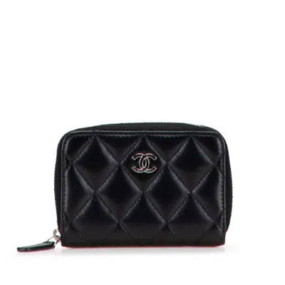 Pre-owned Chanel Matelasse Black Leather Coin Purse/coin Case ()