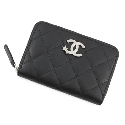 Pre-owned Chanel Matelasse Black Leather Coin Purse/coin Case ()