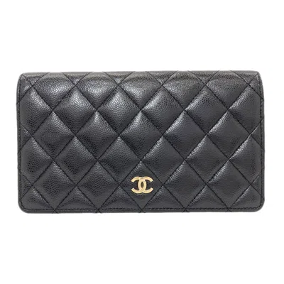 Pre-owned Chanel Matelasse Black Leather Long Wallet (bi-fold) ()